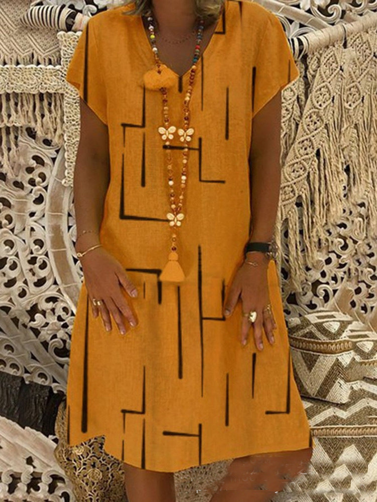 Vestido feminino plus size com estampa de decote em V e estampa de primavera, liquidação internacional