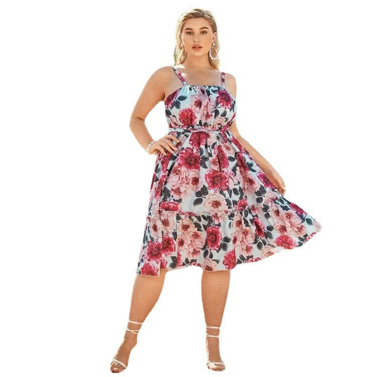 Vestido feminino plus size com estampa de cintura alta, estilo europeu e americano, estilo com grande balanço