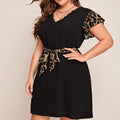 Vestido plus size europeu e americano, manga curta, estampa de leopardo, costura, vestido casual solto
