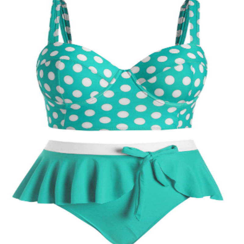 Biquíni push-up feminino plus size grande com ondas, conjunto de biquíni feminino, duas peças, maiô, vestido de praia