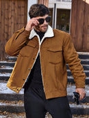 Manfinity Homme Jaqueta de Corduroy Forra de Bolso Plus Size para Homens