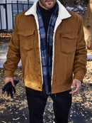 Manfinity Homme Jaqueta de Corduroy Forra de Bolso Plus Size para Homens