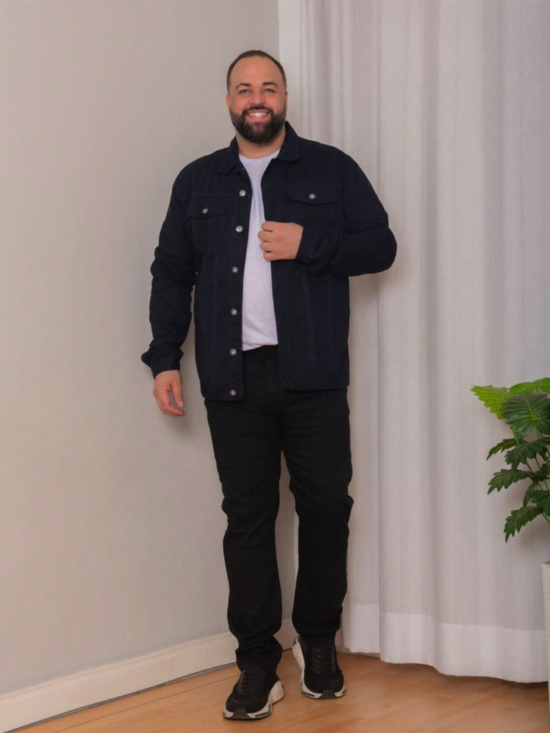 Jaqueta Masculina Plus Size Azul Marinho Sarja Alleppo Jeans