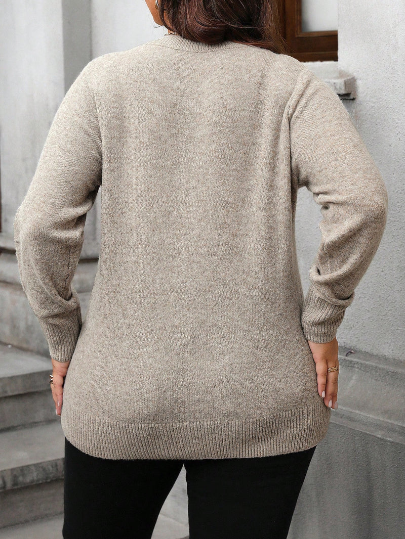 Calvaya Suéter de Gola Redonda de Manga Longa Oversize de Cor Sólida para Mulheres, Outono/Inverno