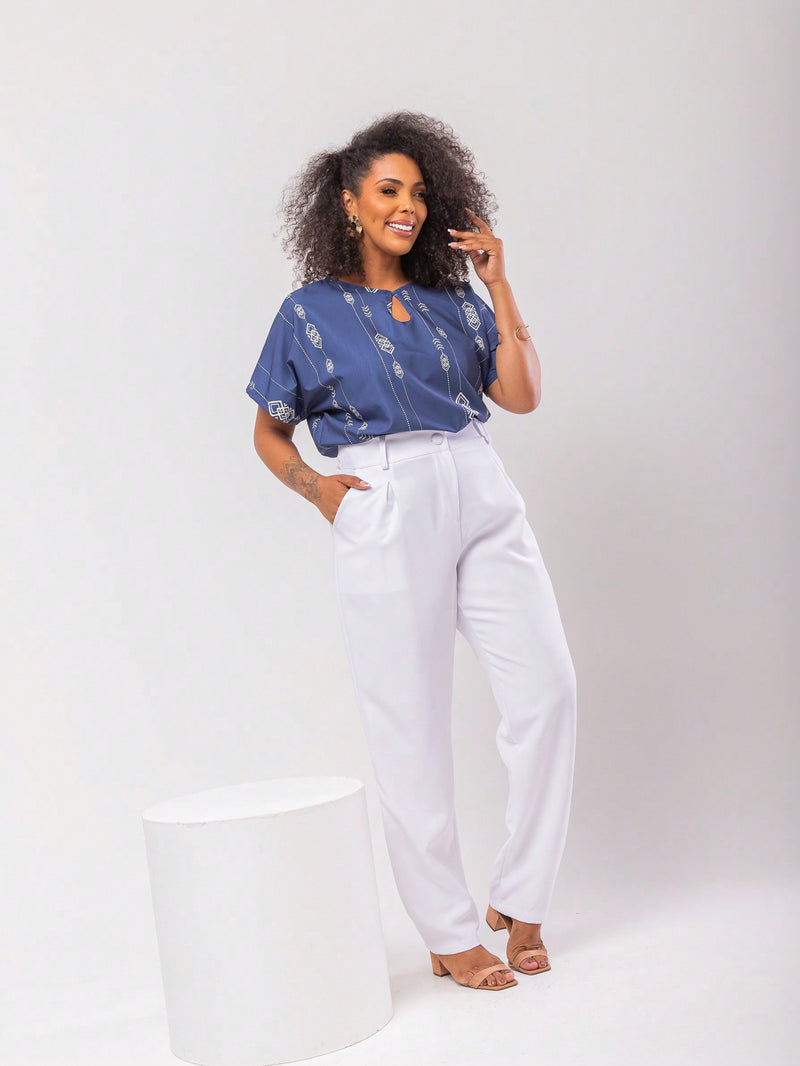 Camisa Plus Size Blusa Feminina Estampada De Manga Curta G1 G2 G3