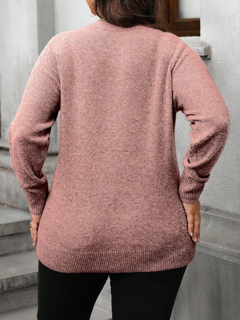 Calvaya Suéter de Gola Redonda de Manga Longa Oversize de Cor Sólida para Mulheres, Outono/Inverno