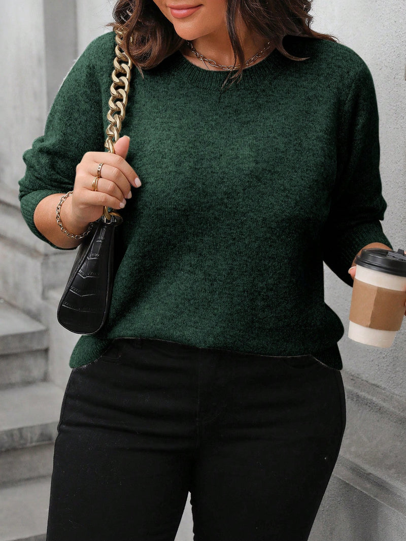 Calvaya Suéter de Gola Redonda de Manga Longa Oversize de Cor Sólida para Mulheres, Outono/Inverno