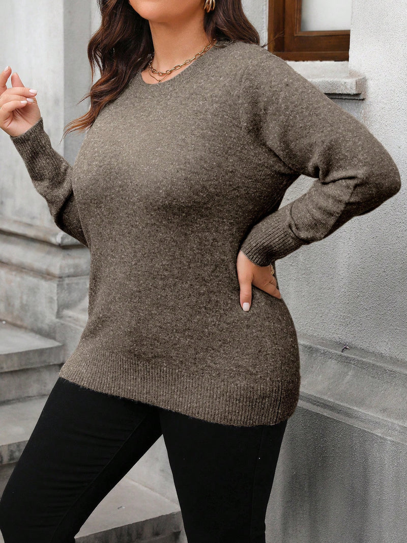 Calvaya Suéter de Gola Redonda de Manga Longa Oversize de Cor Sólida para Mulheres, Outono/Inverno