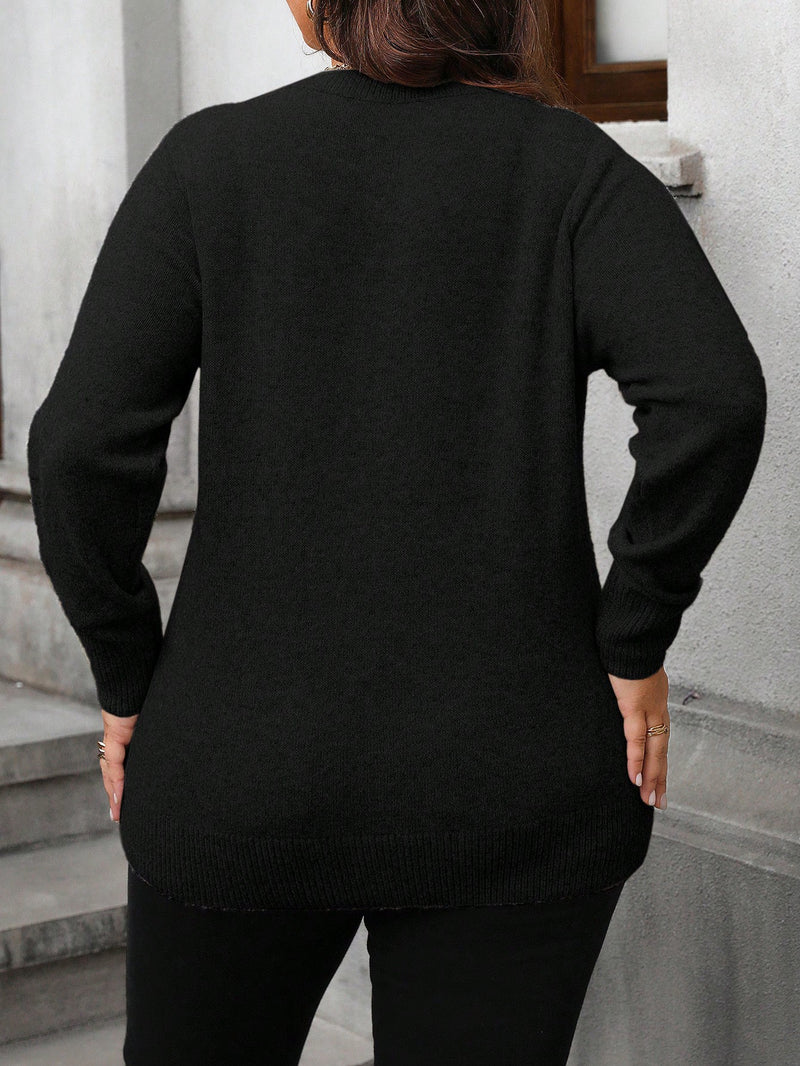 Calvaya Suéter de Gola Redonda de Manga Longa Oversize de Cor Sólida para Mulheres, Outono/Inverno