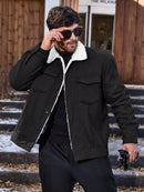 Manfinity Homme Jaqueta de Corduroy Forra de Bolso Plus Size para Homens