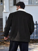 Manfinity Homme Jaqueta de Corduroy Forra de Bolso Plus Size para Homens