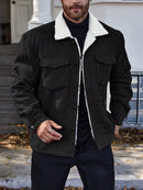 Manfinity Homme Jaqueta de Corduroy Forra de Bolso Plus Size para Homens