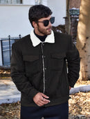 Manfinity Homme Jaqueta de Corduroy Forra de Bolso Plus Size para Homens