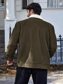 Manfinity Homme Jaqueta de Corduroy Forra de Bolso Plus Size para Homens