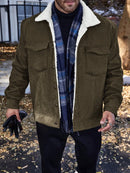 Manfinity Homme Jaqueta de Corduroy Forra de Bolso Plus Size para Homens