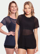 Stel van 2 kortmoubloese, tulebloes, deursigtige hemp, oefensessie, gimnasium, fiksheid
