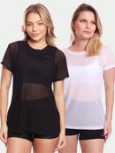 Stel van 2 kortmoubloese, tulebloes, deursigtige hemp, oefensessie, gimnasium, fiksheid