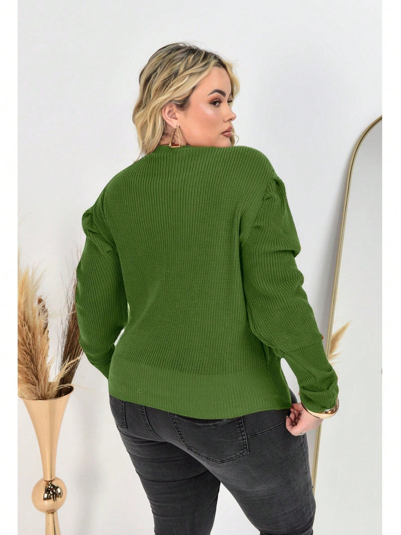 Blusa Suéter Tricô Manga Bufante Princesa Longa Plissada Plus Size Inverno Frio Feminina Dia dos Namorados