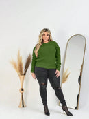 Blusa Suéter Tricô Manga Bufante Princesa Longa Plissada Plus Size Inverno Frio Feminina Dia dos Namorados