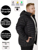 Jaqueta Puffer Termica Bolso Interno Plus Size Nylon Masculina Impermeável Casaco Bobojaco Frio Inverno Gominhos Corta Vento Preto