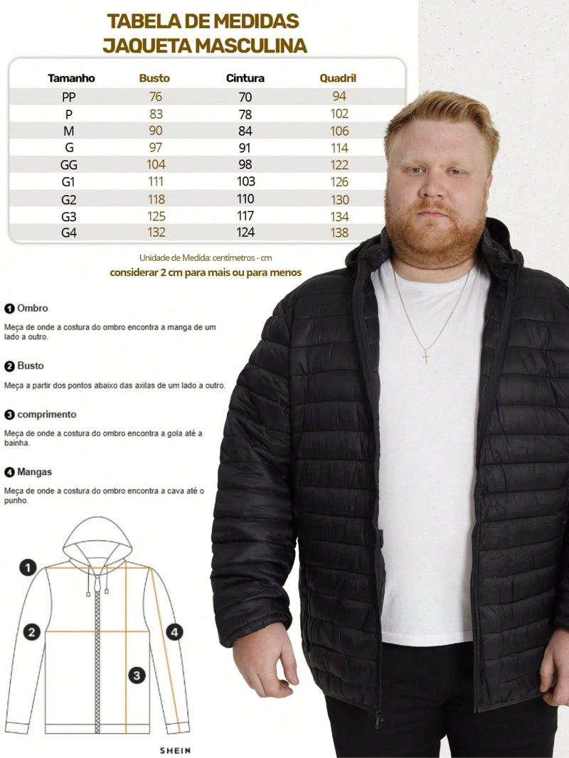 Jaqueta Puffer Termica Bolso Interno Plus Size Nylon Masculina Impermeável Casaco Bobojaco Frio Inverno Gominhos Corta Vento Preto