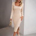 Vestido A-line de viscose com gola quadrada