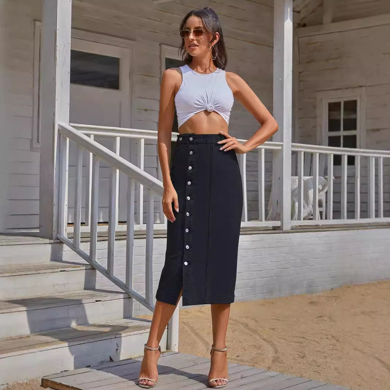 Vestido feminino plus size europeu e americano, com botões retos e corte A