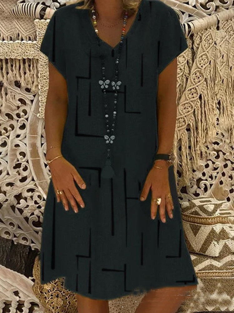 Vestido feminino plus size com estampa de decote em V e estampa de primavera, liquidação internacional