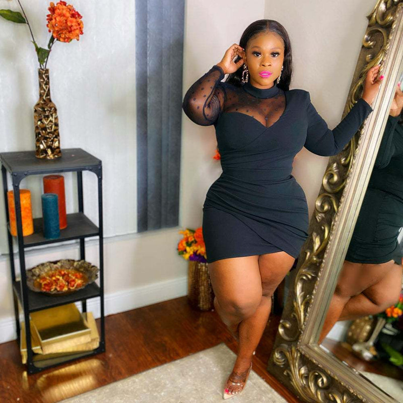 Vestido plus size feminino com decote redondo e manga comprida, bolsa adelgaçante para emagrecer o bumbum