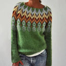Moda feminina gola redonda multicolorida solta lazer pulôver malhas suéter