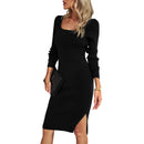 Vestido A-line de viscose com gola quadrada