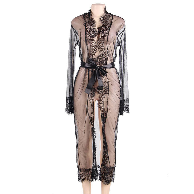 Lingerie feminina plus size, cardigan longo de renda, camisola de malha, vestido transparente