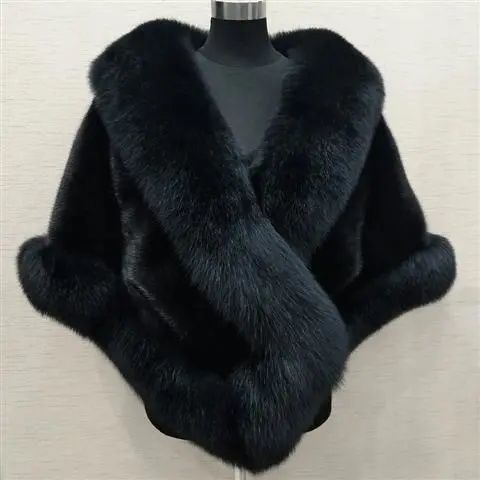 Casaco de pele de raposa imitada, vestido plus size, xale