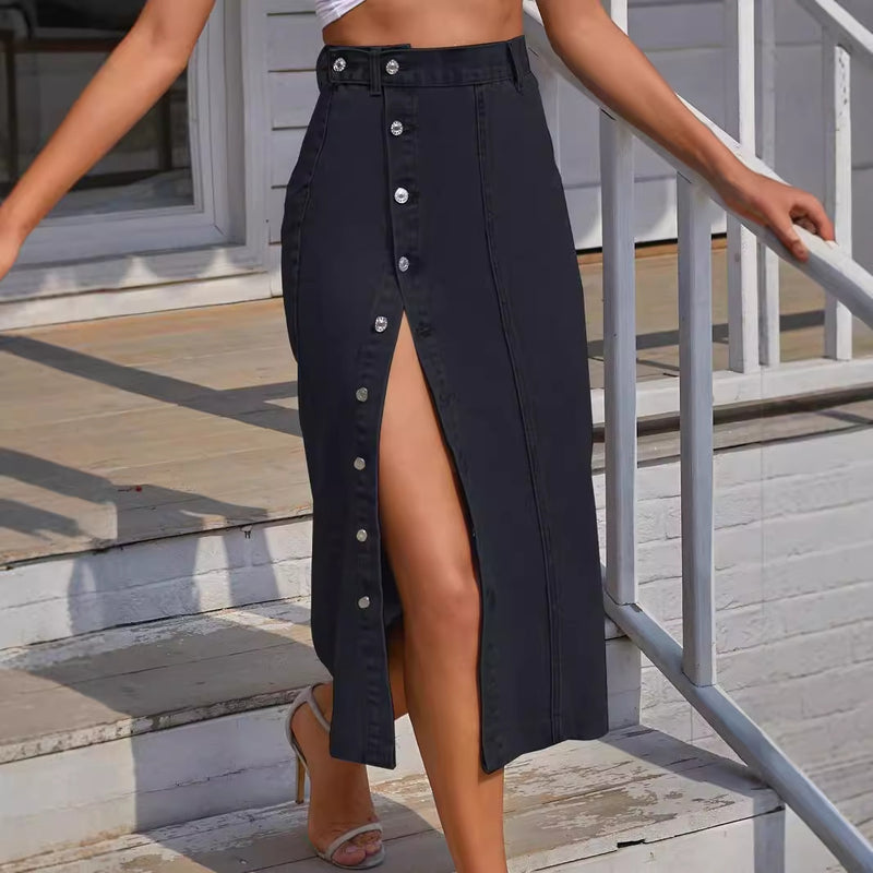 Vestido feminino plus size europeu e americano, com botões retos e corte A