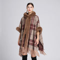Xadrez solto com gola de pele de cashmere e malha Inverness