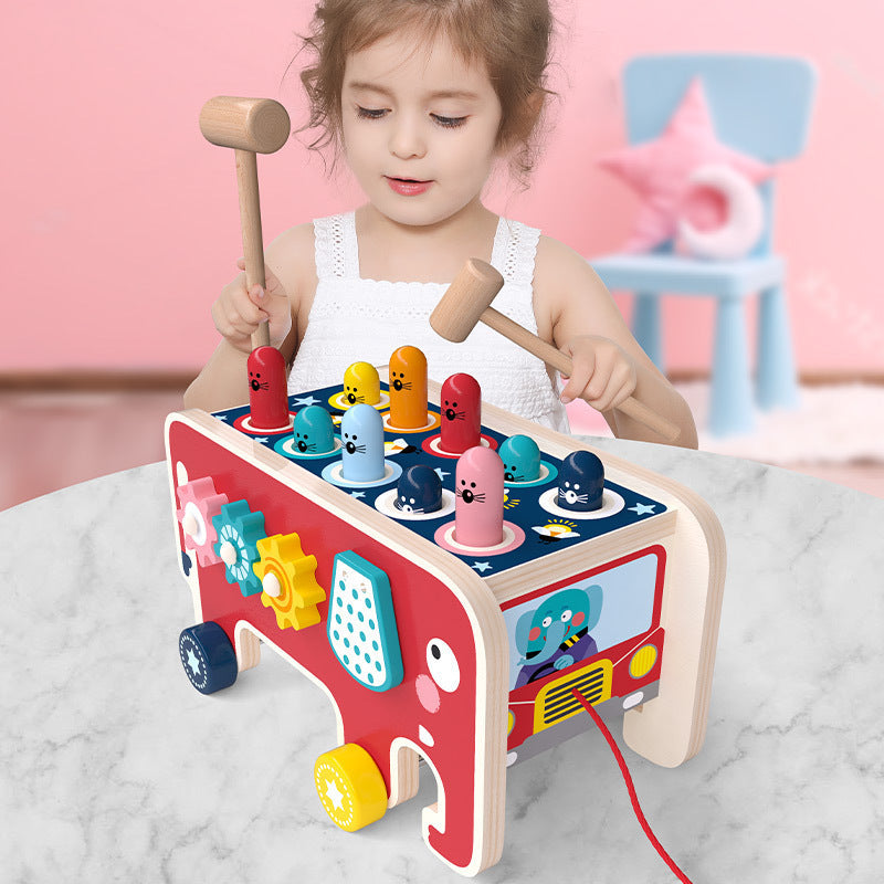 Banco de madeira Montessori para crianças, brinquedo educativo infantil, brinquedo de ônibus com animais, presente para crianças, instrumento musical