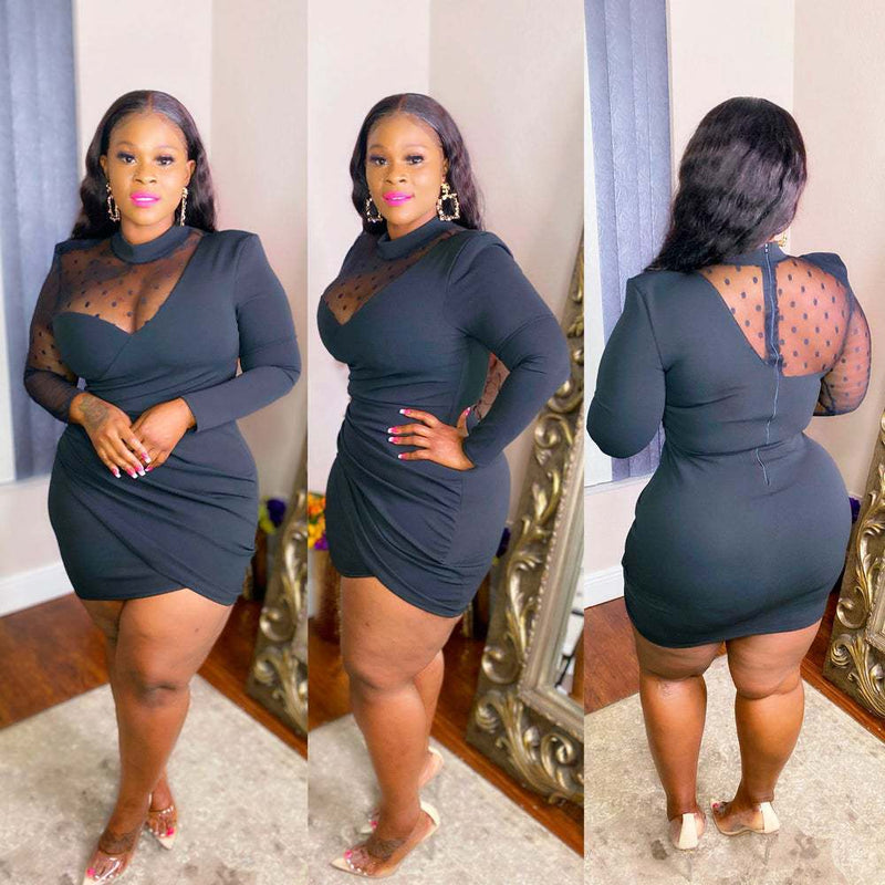 Vestido plus size feminino com decote redondo e manga comprida, bolsa adelgaçante para emagrecer o bumbum
