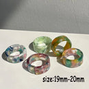 HUANZHI 2021 Novo Conjunto de Anéis Redondos Quadrados Geométricos Coloridos de Resina Acrílica Transparente Strass para Mulheres Jóias Presentes de Festa