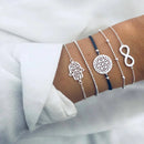 Nuwe Boheemse Swart Tou Armband Stel vir Dames Vliegtuig Skulp Maan Hart Kristal Bedelarmband Boho Juweliersware
