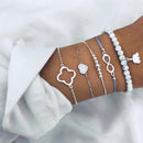 Nuwe Boheemse Swart Tou Armband Stel vir Dames Vliegtuig Skulp Maan Hart Kristal Bedelarmband Boho Juweliersware