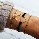 Nuwe Boheemse Swart Tou Armband Stel vir Dames Vliegtuig Skulp Maan Hart Kristal Bedelarmband Boho Juweliersware