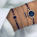 Nuwe Boheemse Swart Tou Armband Stel vir Dames Vliegtuig Skulp Maan Hart Kristal Bedelarmband Boho Juweliersware