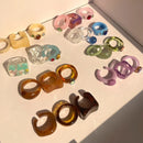 HUANZHI 2021 Novo Conjunto de Anéis Redondos Quadrados Geométricos Coloridos de Resina Acrílica Transparente Strass para Mulheres Jóias Presentes de Festa