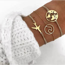 Nuwe Boheemse Swart Tou Armband Stel vir Dames Vliegtuig Skulp Maan Hart Kristal Bedelarmband Boho Juweliersware