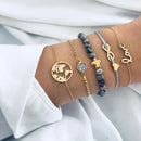 Nuwe Boheemse Swart Tou Armband Stel vir Dames Vliegtuig Skulp Maan Hart Kristal Bedelarmband Boho Juweliersware
