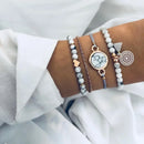 Nuwe Boheemse Swart Tou Armband Stel vir Dames Vliegtuig Skulp Maan Hart Kristal Bedelarmband Boho Juweliersware