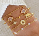 Nuwe Boheemse Swart Tou Armband Stel vir Dames Vliegtuig Skulp Maan Hart Kristal Bedelarmband Boho Juweliersware