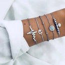 Nuwe Boheemse Swart Tou Armband Stel vir Dames Vliegtuig Skulp Maan Hart Kristal Bedelarmband Boho Juweliersware