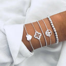 Nuwe Boheemse Swart Tou Armband Stel vir Dames Vliegtuig Skulp Maan Hart Kristal Bedelarmband Boho Juweliersware