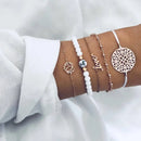 Nuwe Boheemse Swart Tou Armband Stel vir Dames Vliegtuig Skulp Maan Hart Kristal Bedelarmband Boho Juweliersware